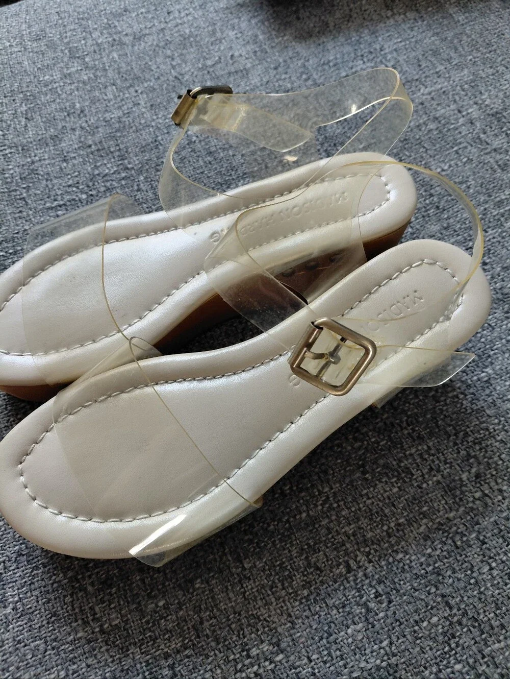 VTG 90's Y2K Chunky Wooden Viynl Strap Platform Wedge Sandals Size 5 Deadstock